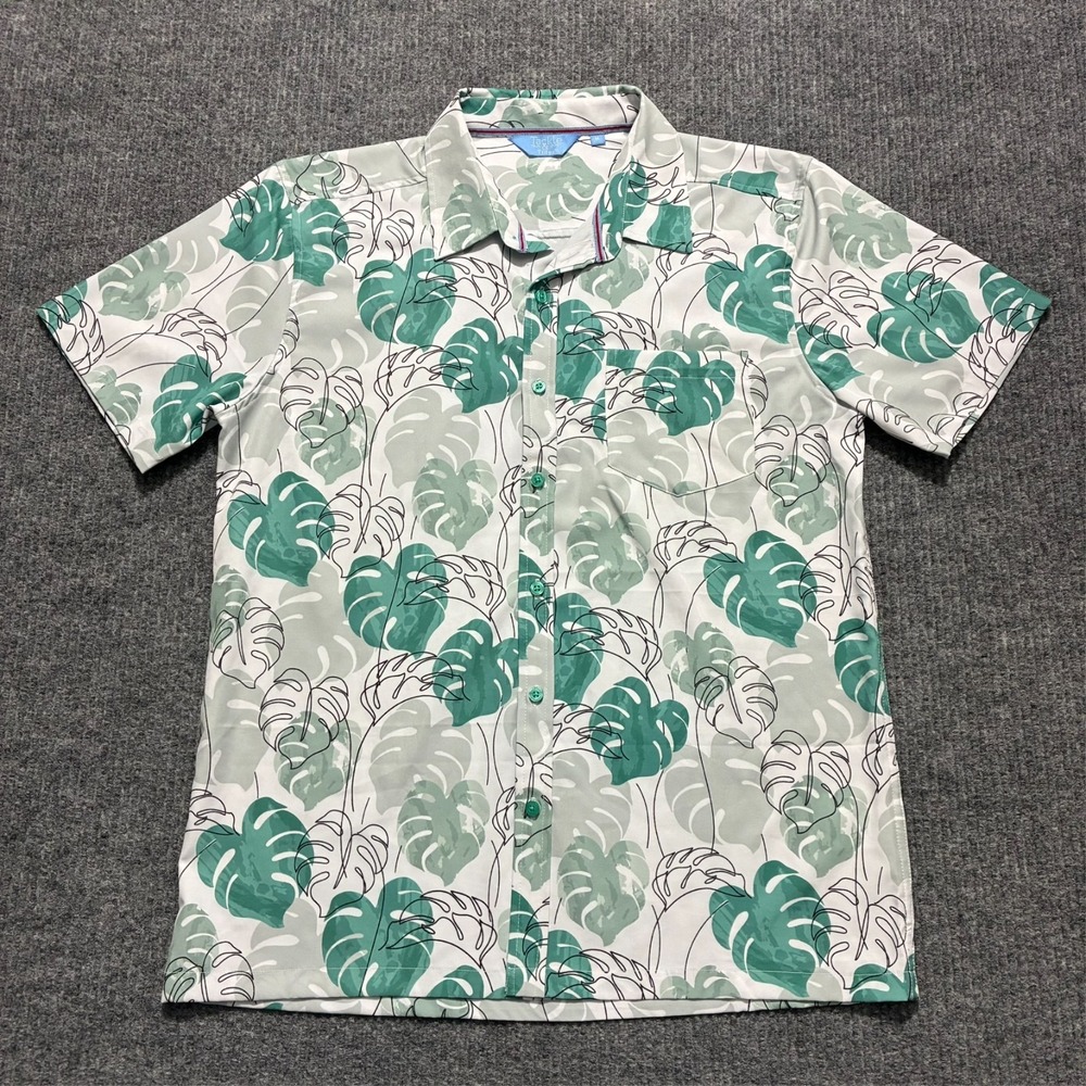 Tackle & Tides Mens Button Up Shirt M Green Tropical Leaf Casual Short Sleeve